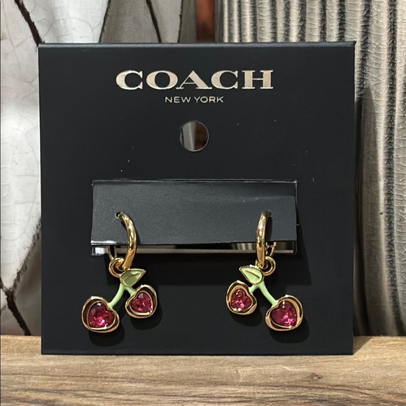 NWT Coach Heart Cherry Huggie Earrings with Original Earring Card - Picture 2 of 8